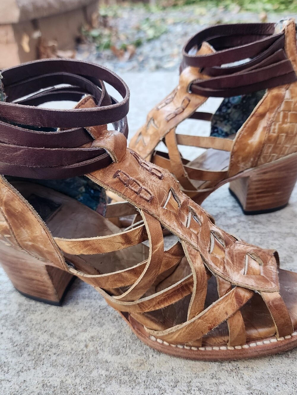 Freebird By Steven Women's 9 Penny Sandal Heels, Brown Multi Distressed Leather